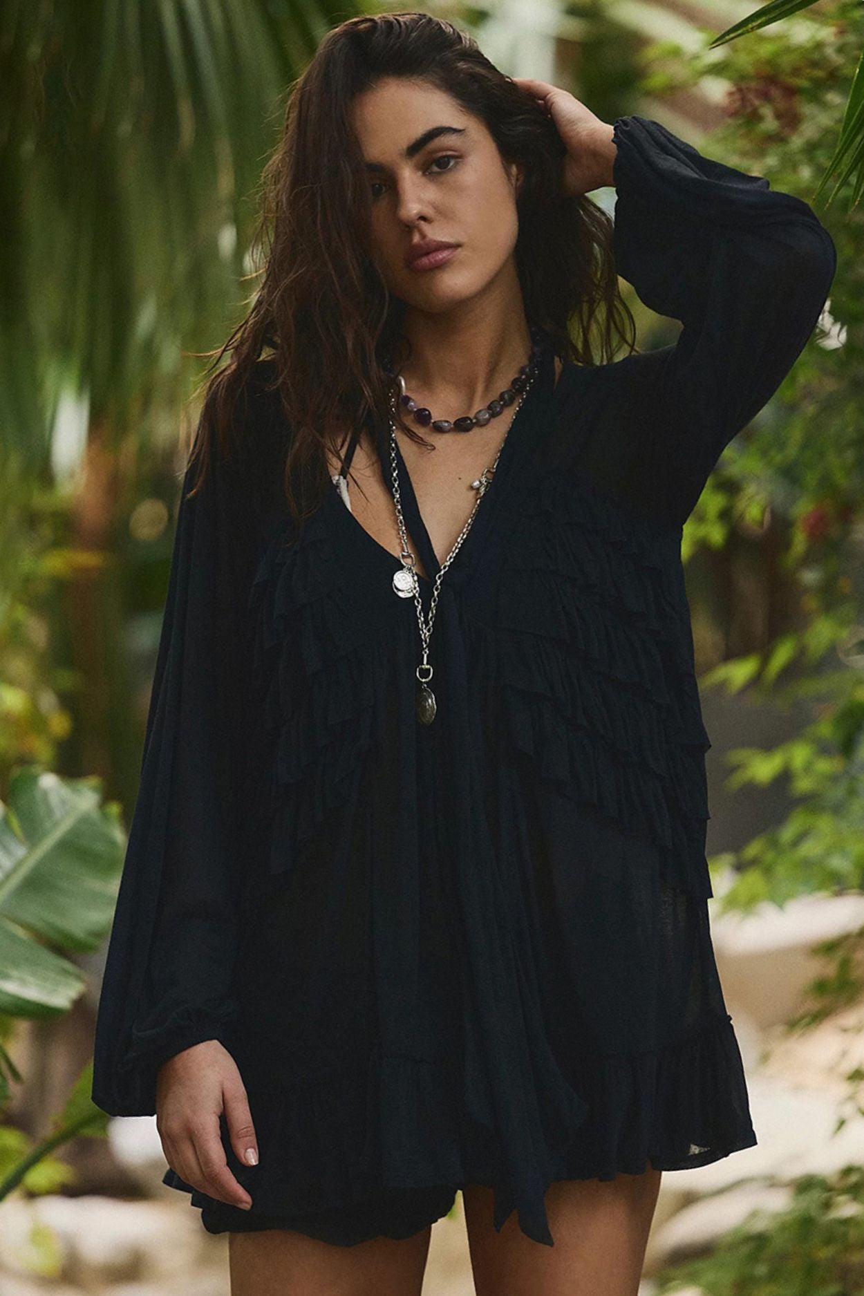Sheer Ruffle Boho Blouse