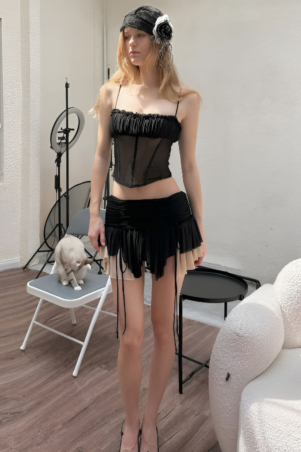 Conjunto de falda y corsé transparente
