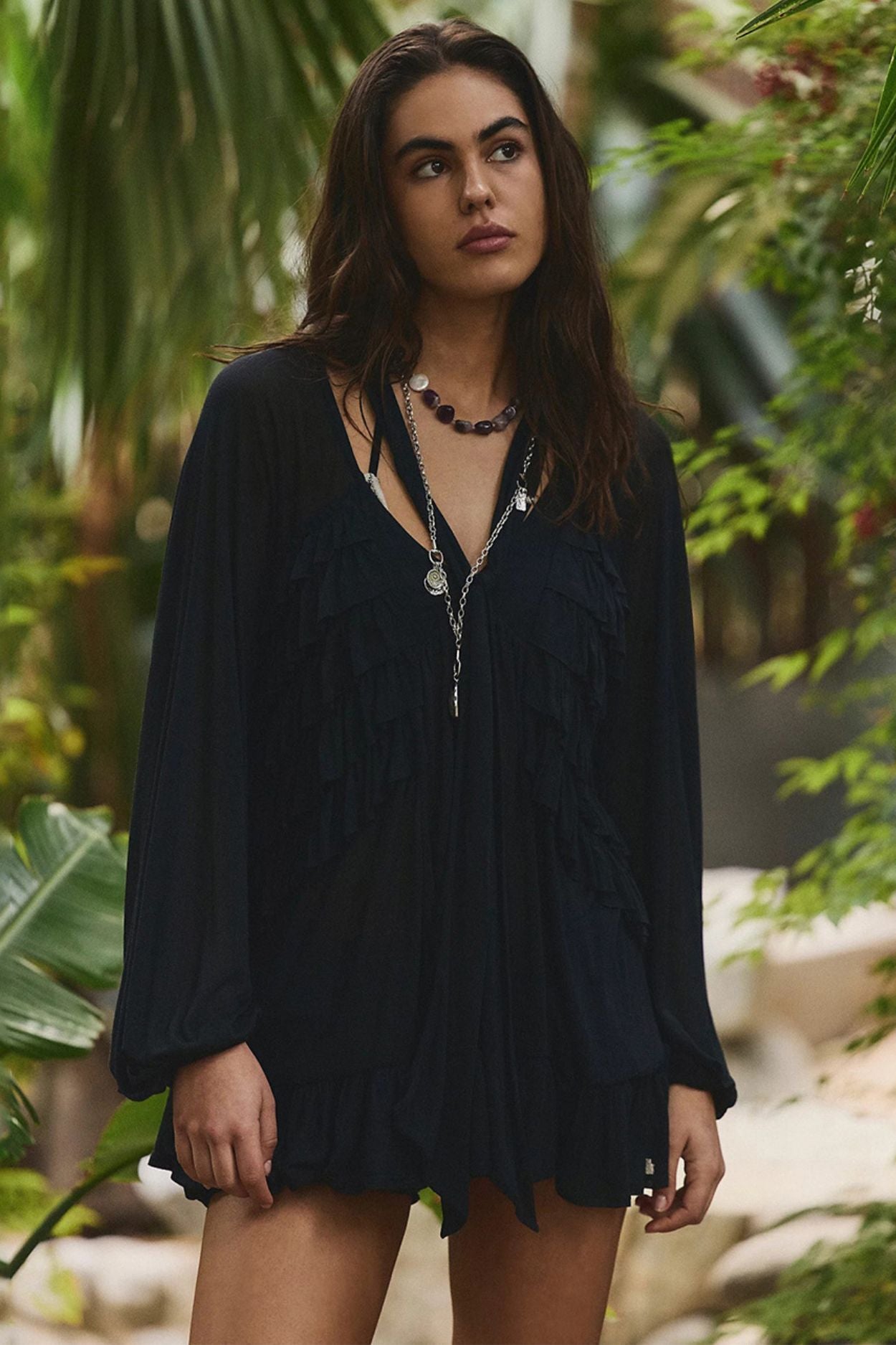 Sheer Ruffle Boho Blouse
