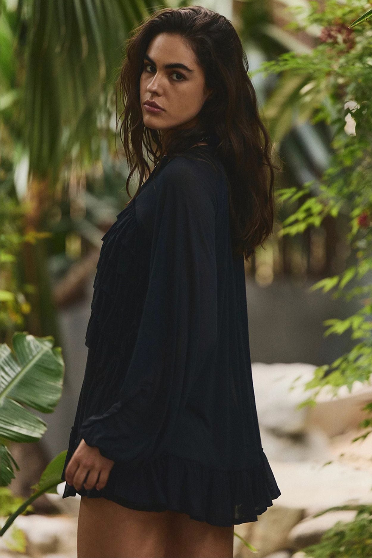 Sheer Ruffle Boho Blouse