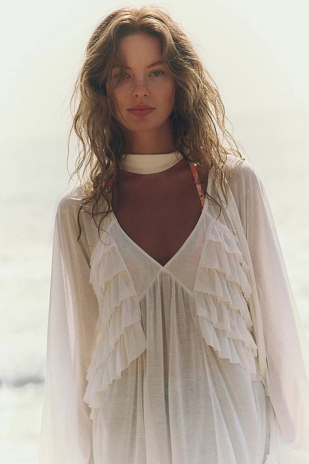 Sheer Ruffle Boho Blouse