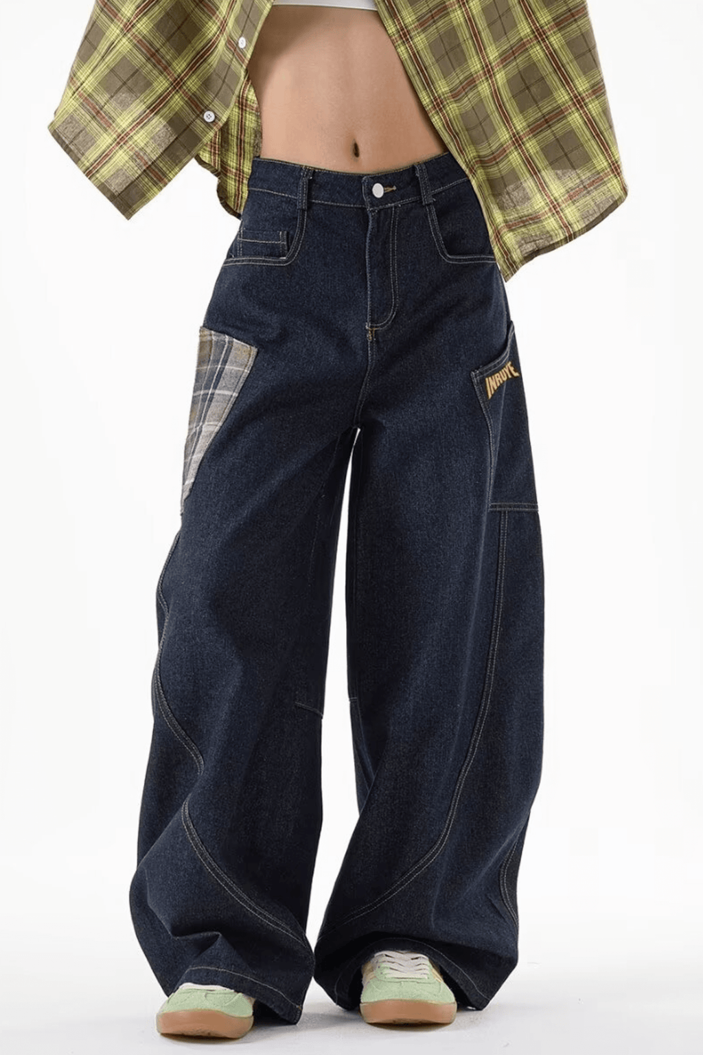 Baggy Plaid Pocket Jeans - Jeans | 8j03aj-k6.myshopify.com
