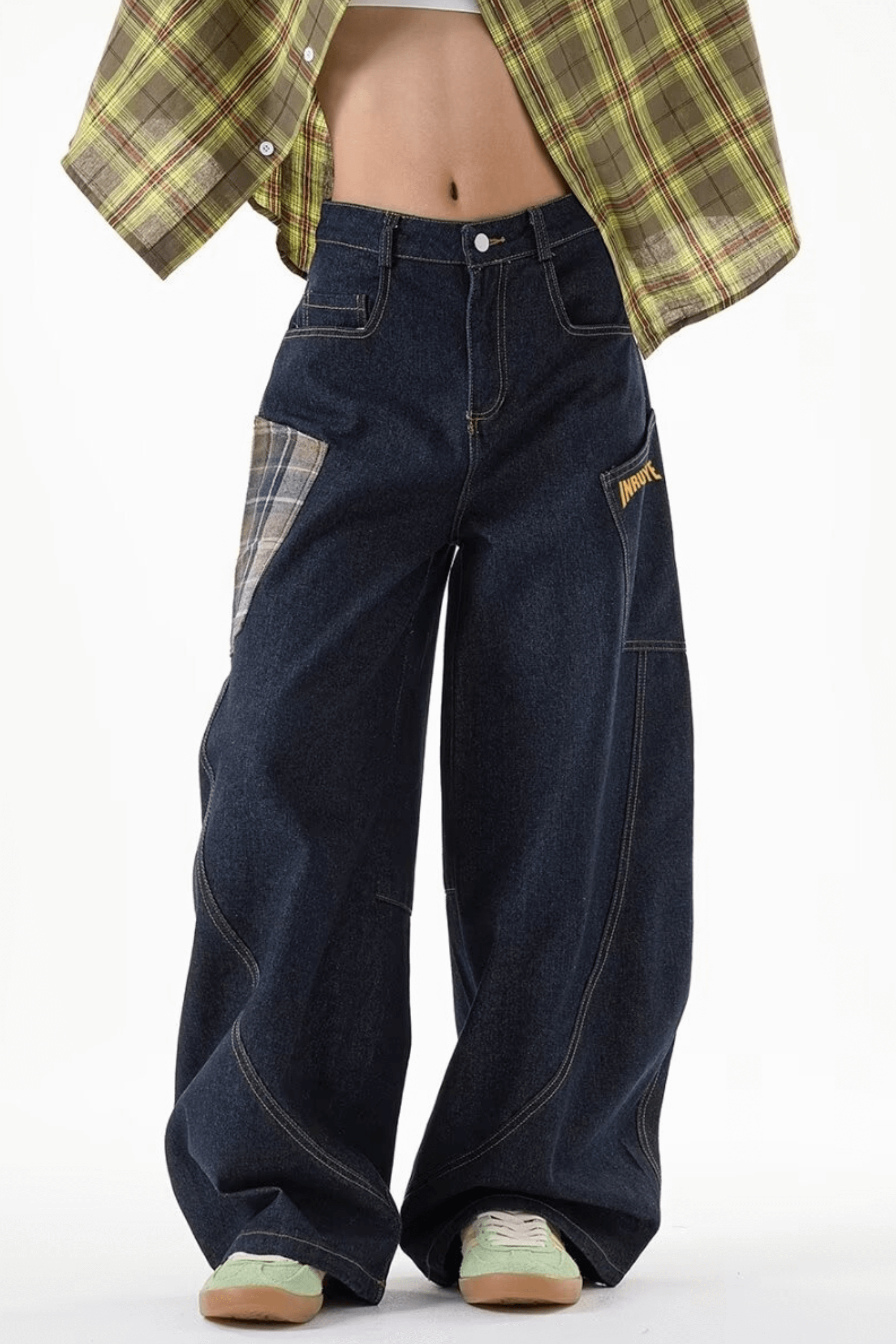 Baggy Plaid Pocket Jeans - Jeans | 8j03aj-k6.myshopify.com