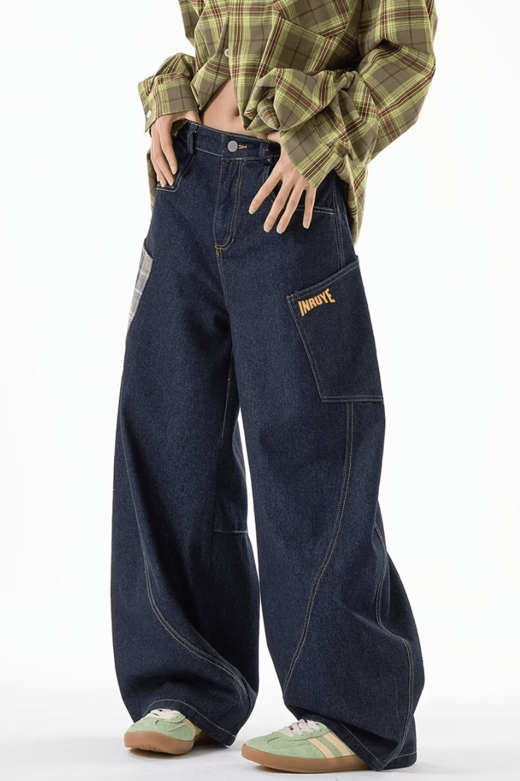 Baggy Plaid Pocket Jeans - Jeans | 8j03aj-k6.myshopify.com