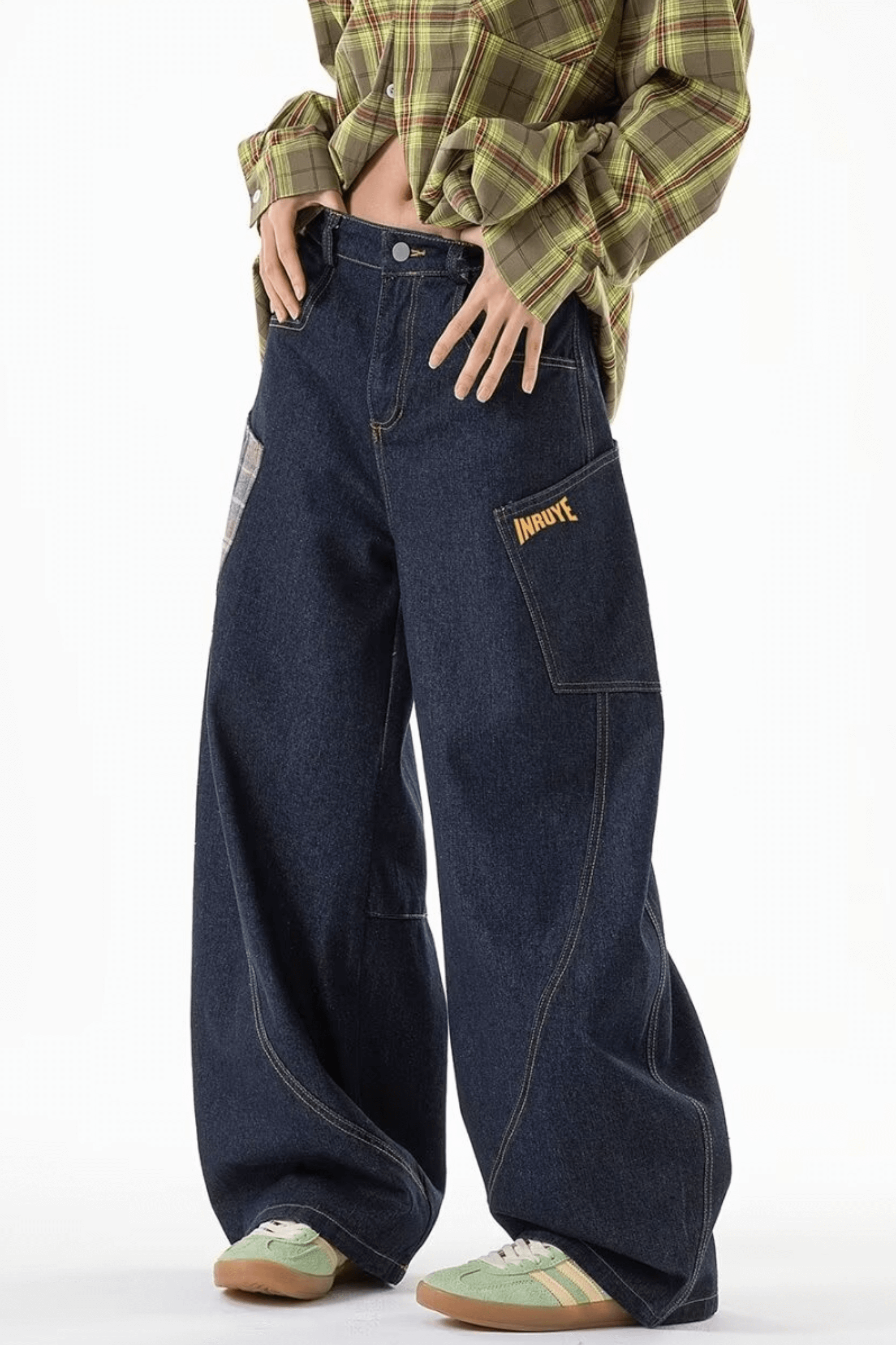 Baggy Plaid Pocket Jeans - Jeans | 8j03aj-k6.myshopify.com