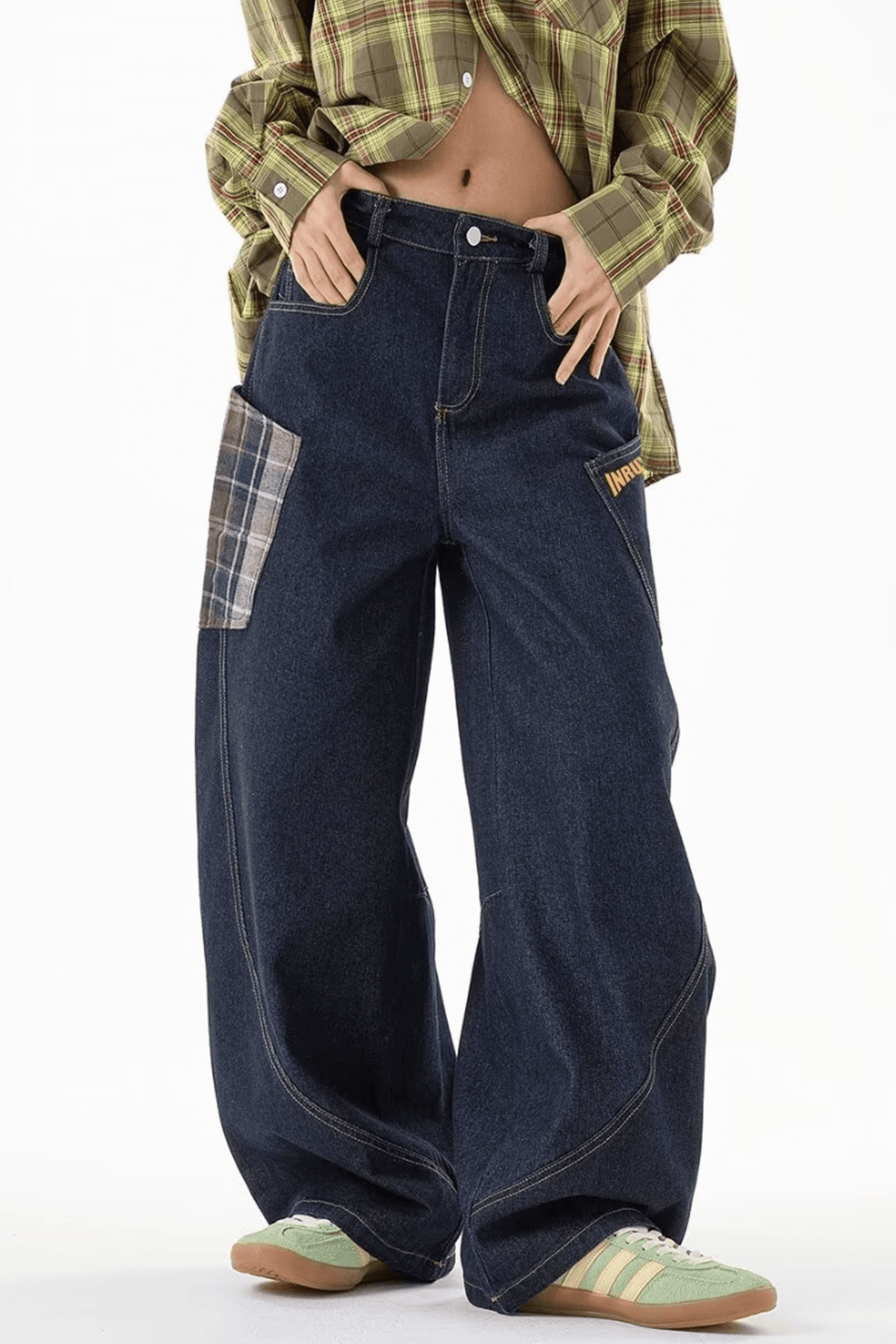 Baggy Plaid Pocket Jeans - Jeans | 8j03aj-k6.myshopify.com