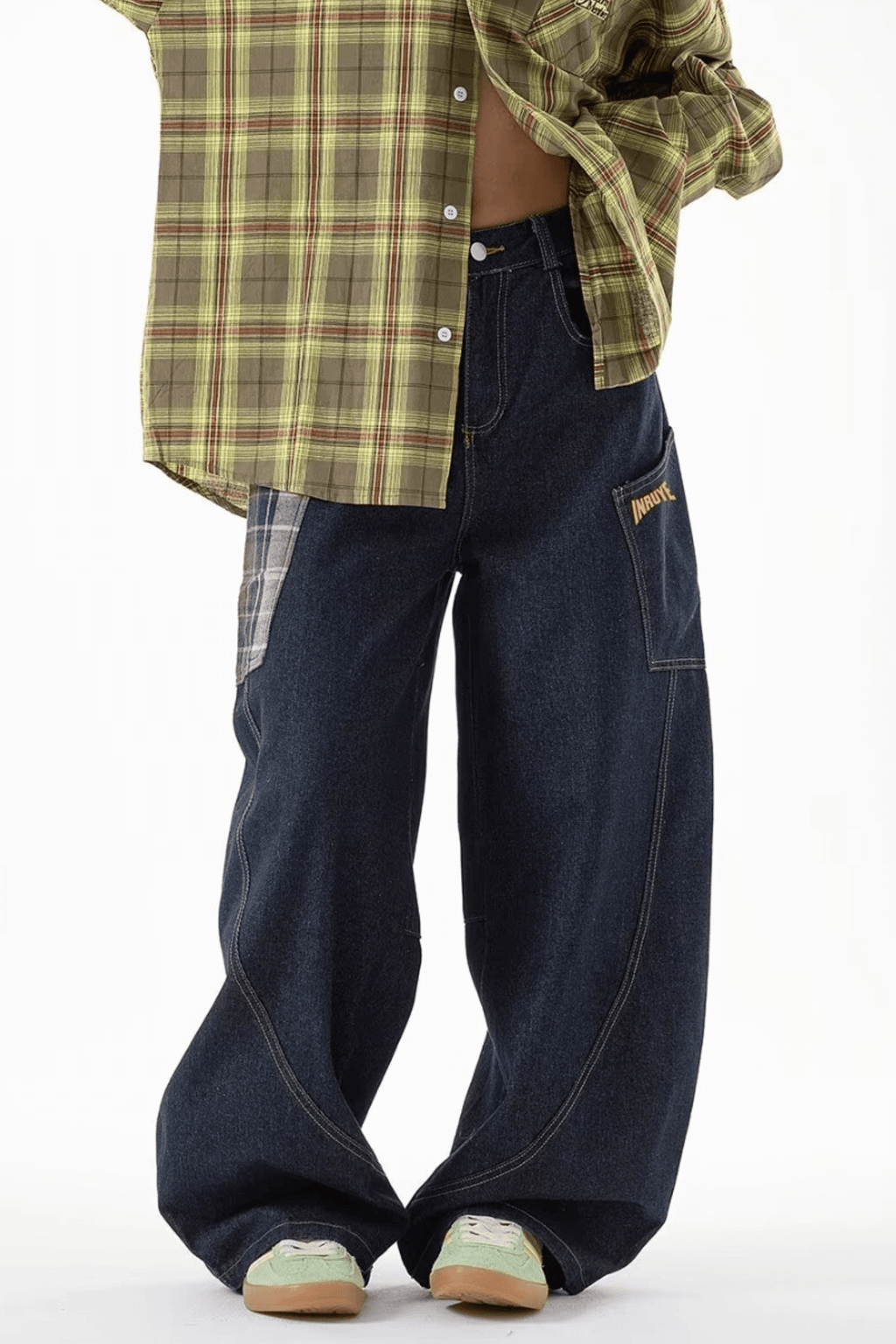 Baggy Plaid Pocket Jeans - Jeans | 8j03aj-k6.myshopify.com