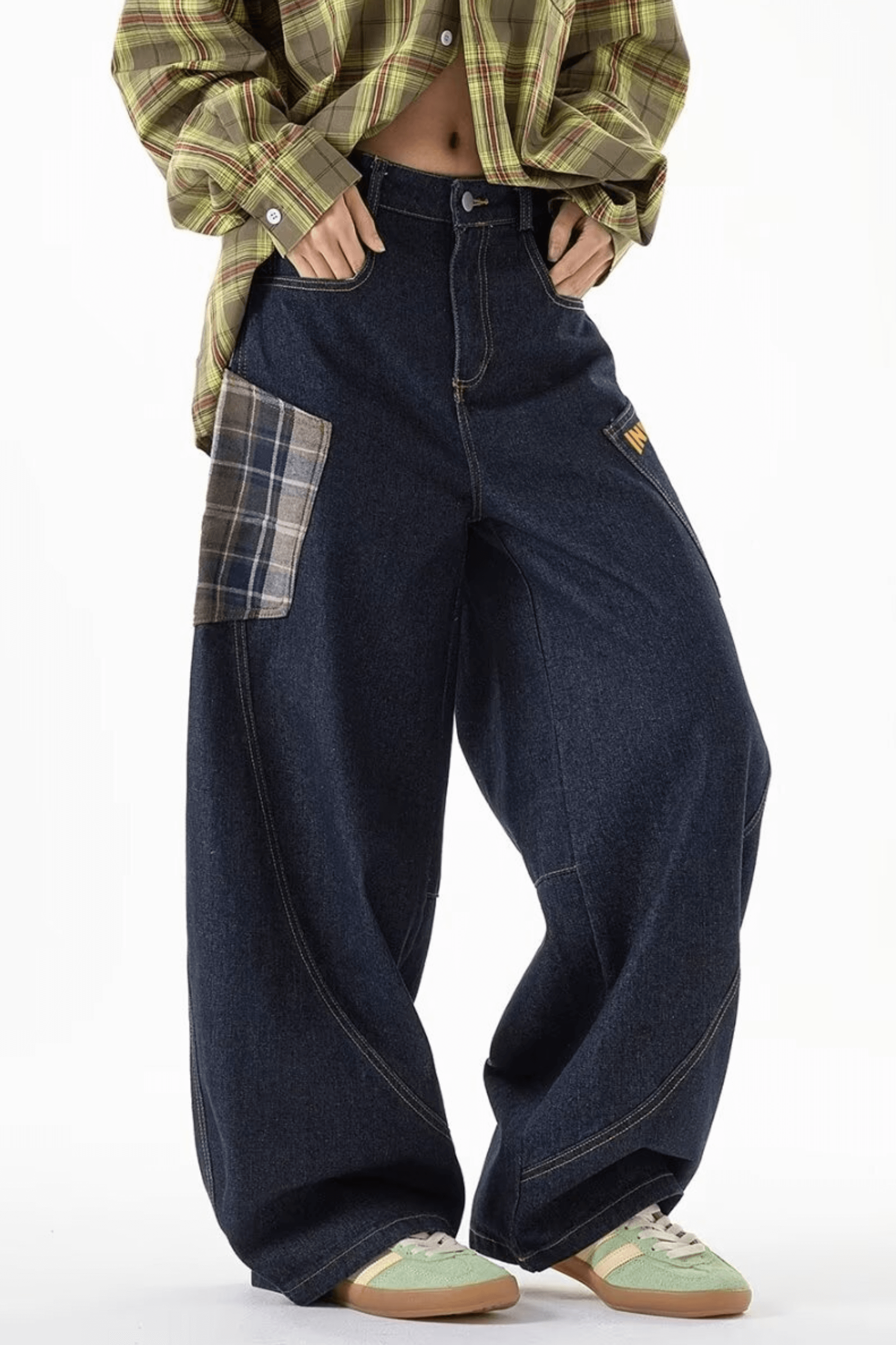 Baggy Plaid Pocket Jeans - Jeans | 8j03aj-k6.myshopify.com