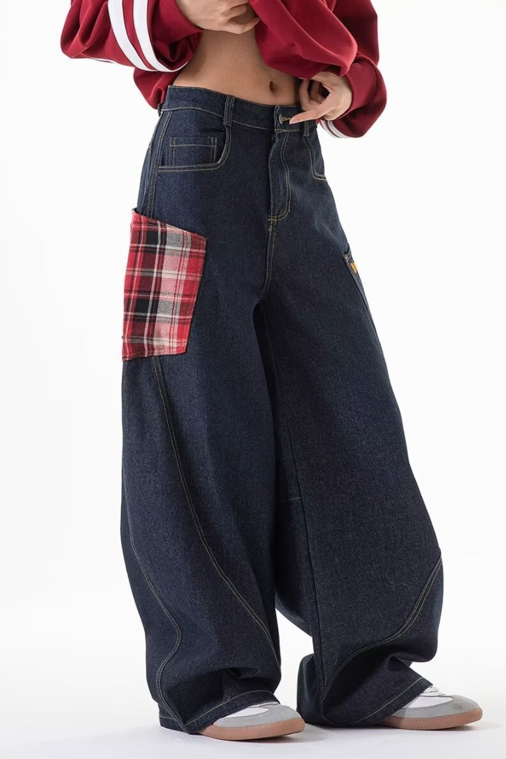 Baggy Plaid Pocket Jeans - Jeans | 8j03aj-k6.myshopify.com