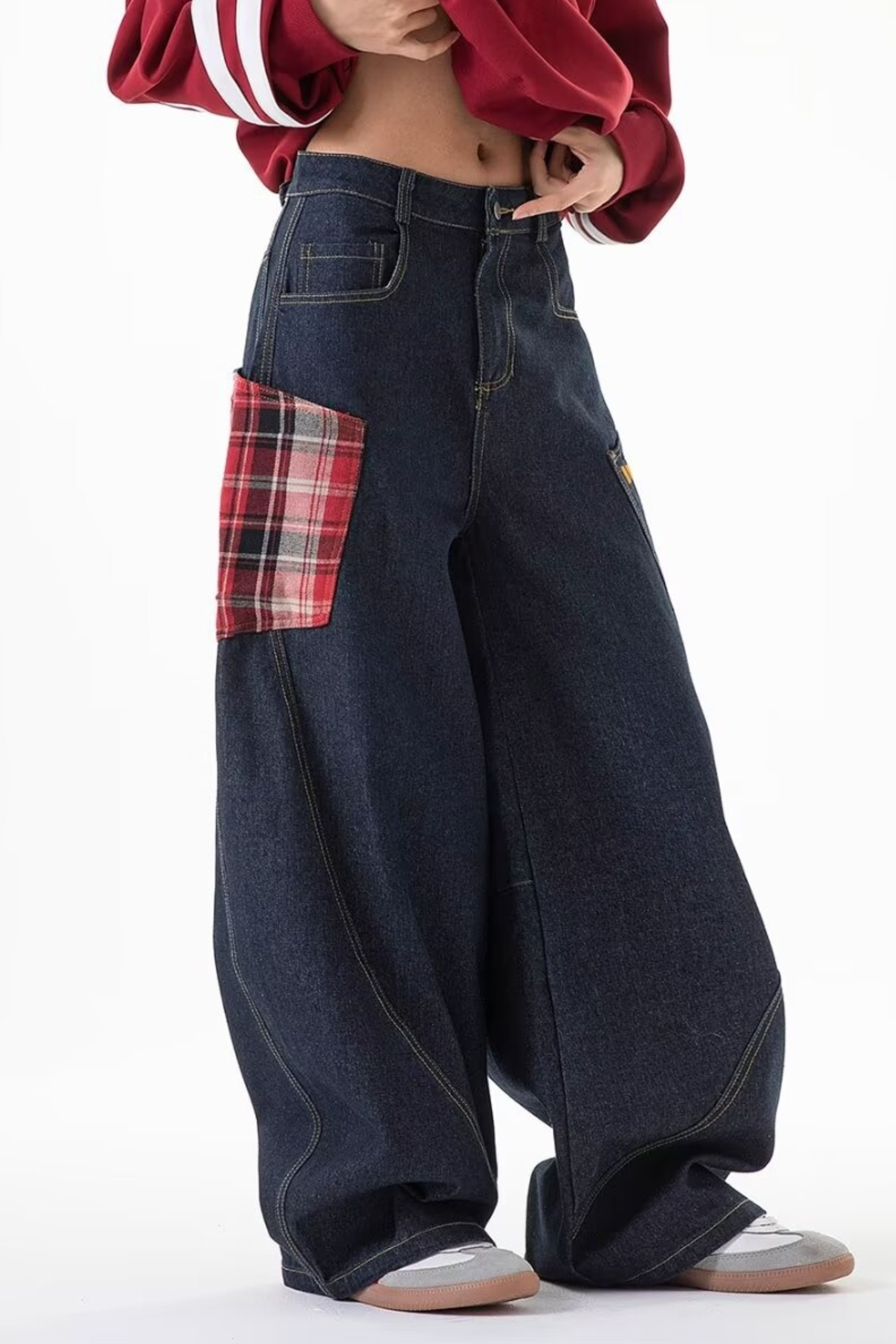Baggy Plaid Pocket Jeans - Jeans | 8j03aj-k6.myshopify.com
