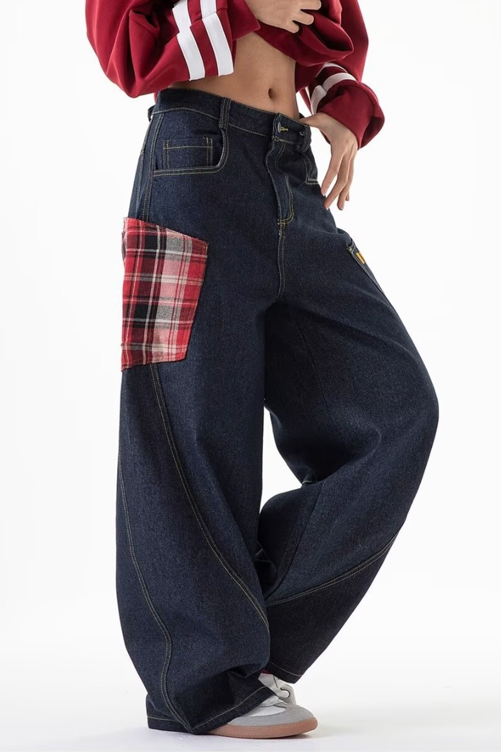 Baggy Plaid Pocket Jeans - Jeans | 8j03aj-k6.myshopify.com