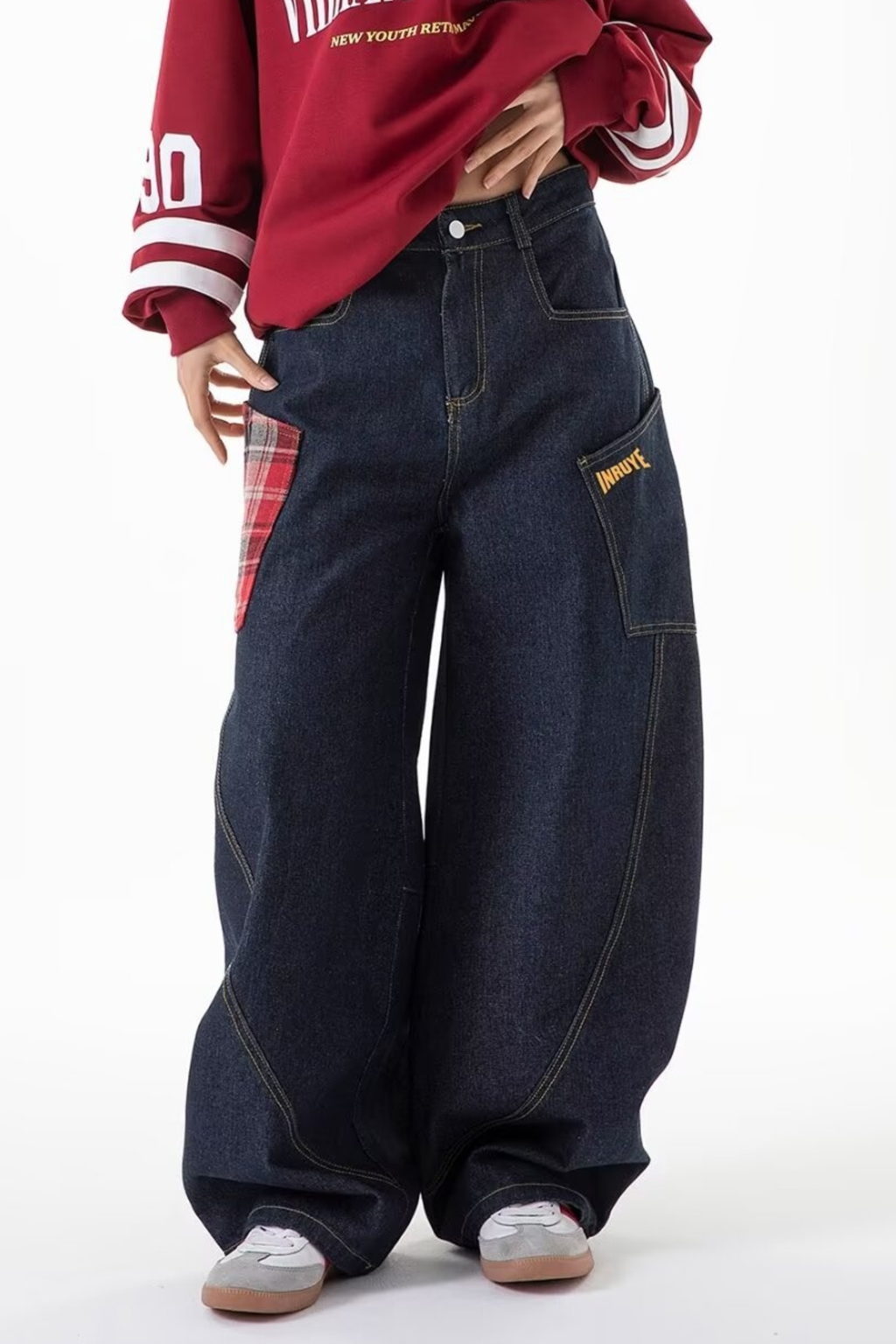 Baggy Plaid Pocket Jeans - Jeans | 8j03aj-k6.myshopify.com