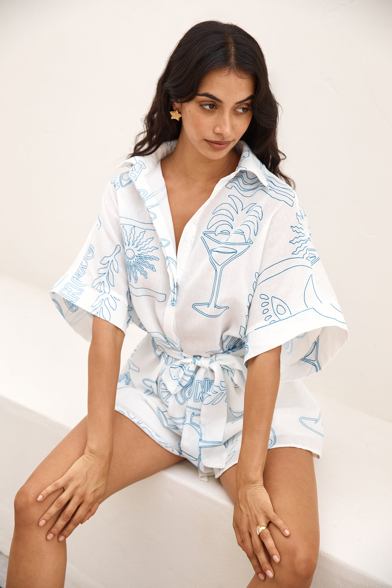 Belted Shirt Romper - Romper | 8j03aj-k6.myshopify.com