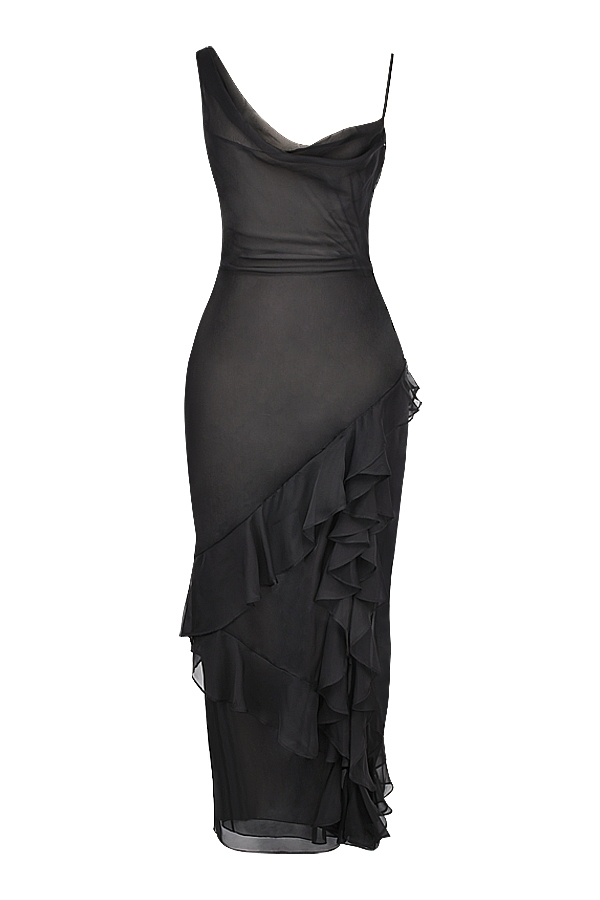 Black Ruffle Maxi Dress - Maxi Dress | 8j03aj-k6.myshopify.com