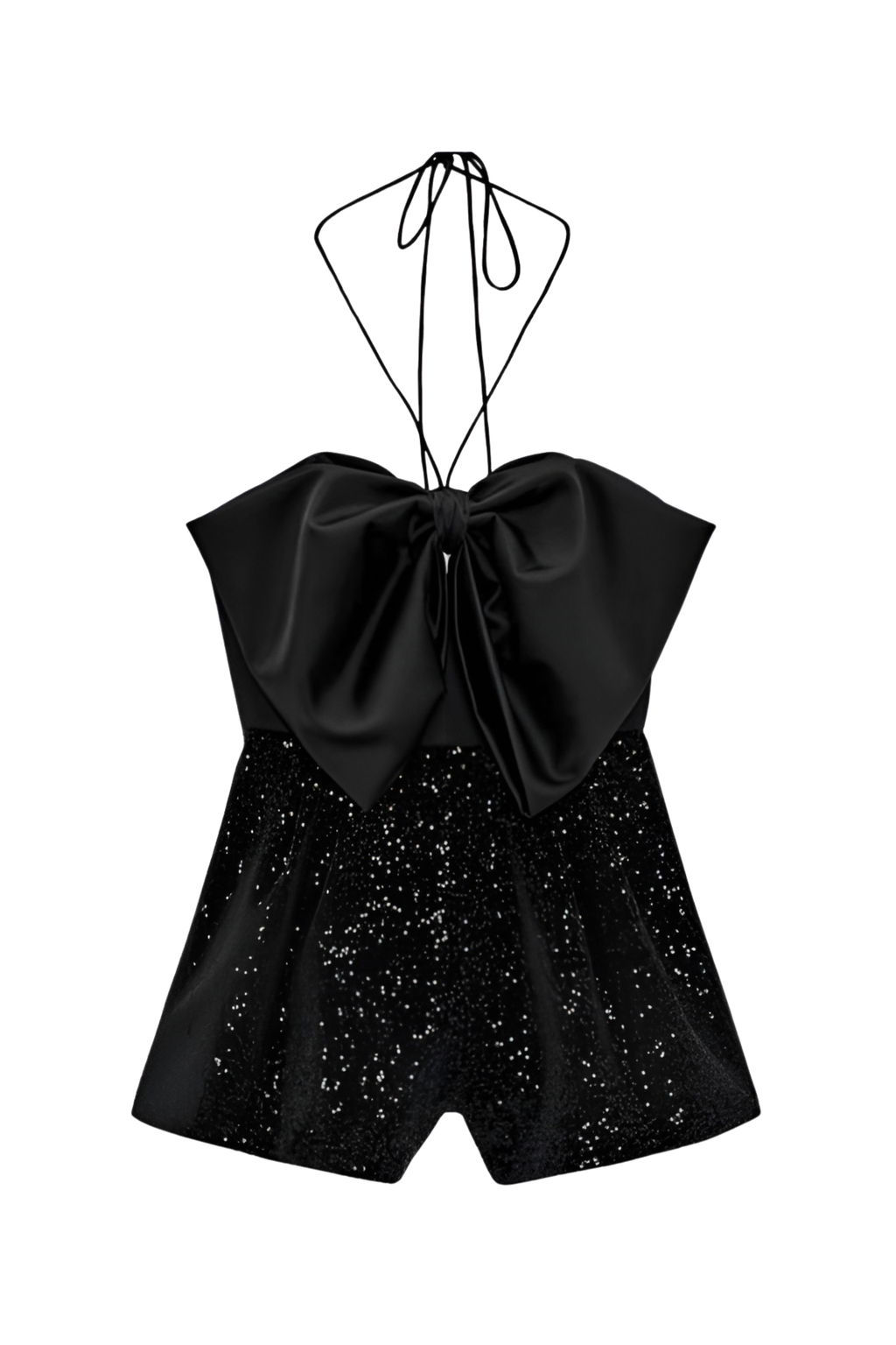 Black Satin Bow Playsuit - Playsuit | 8j03aj-k6.myshopify.com