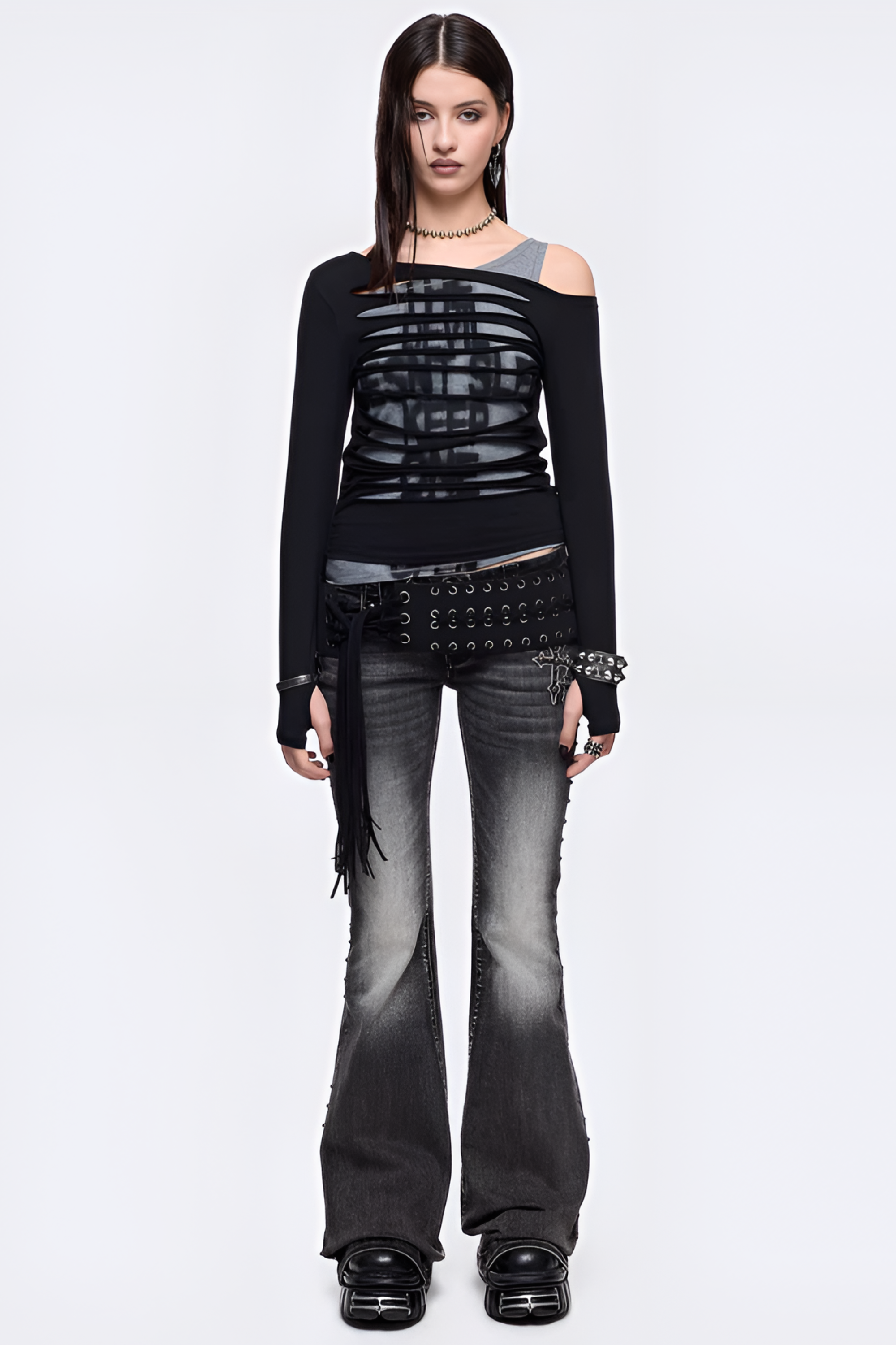 Black Studded Flare Jeans - Jeans | 8j03aj-k6.myshopify.com