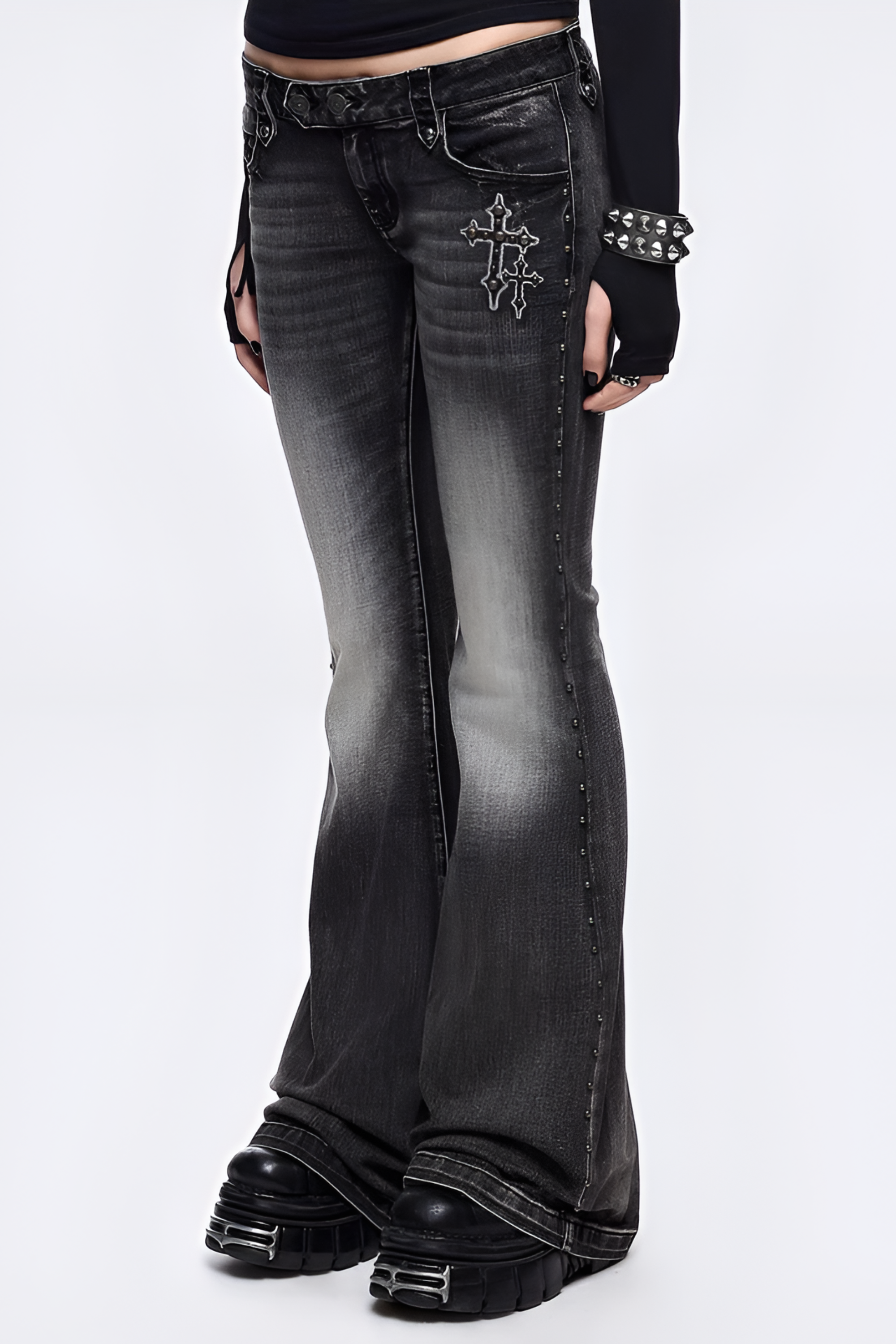 Black Studded Flare Jeans - Jeans | 8j03aj-k6.myshopify.com