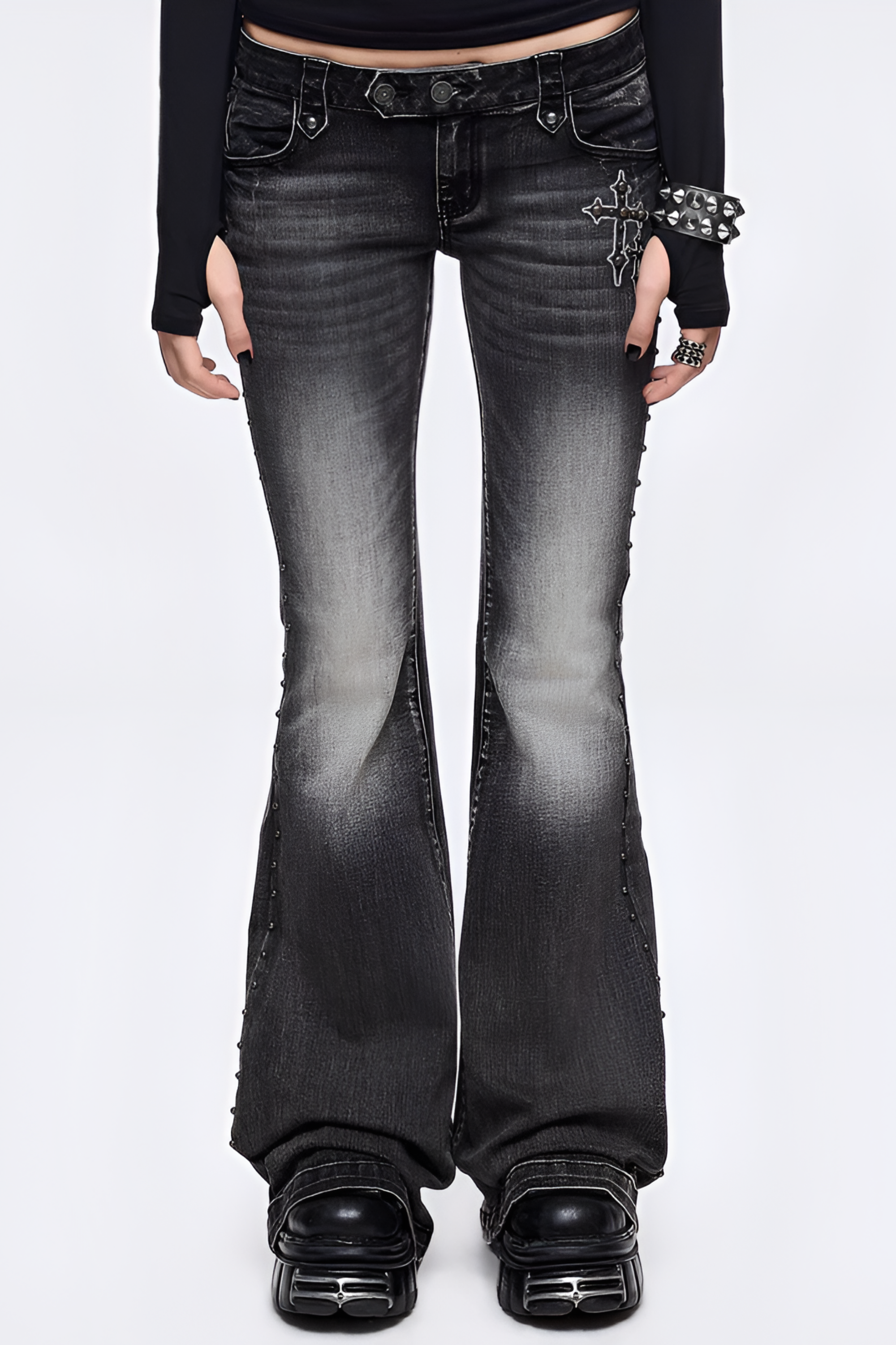 Black Studded Flare Jeans - Jeans | 8j03aj-k6.myshopify.com