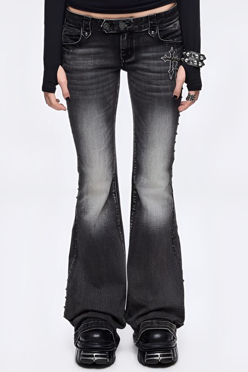 Black Studded Flare Jeans - Jeans | 8j03aj-k6.myshopify.com