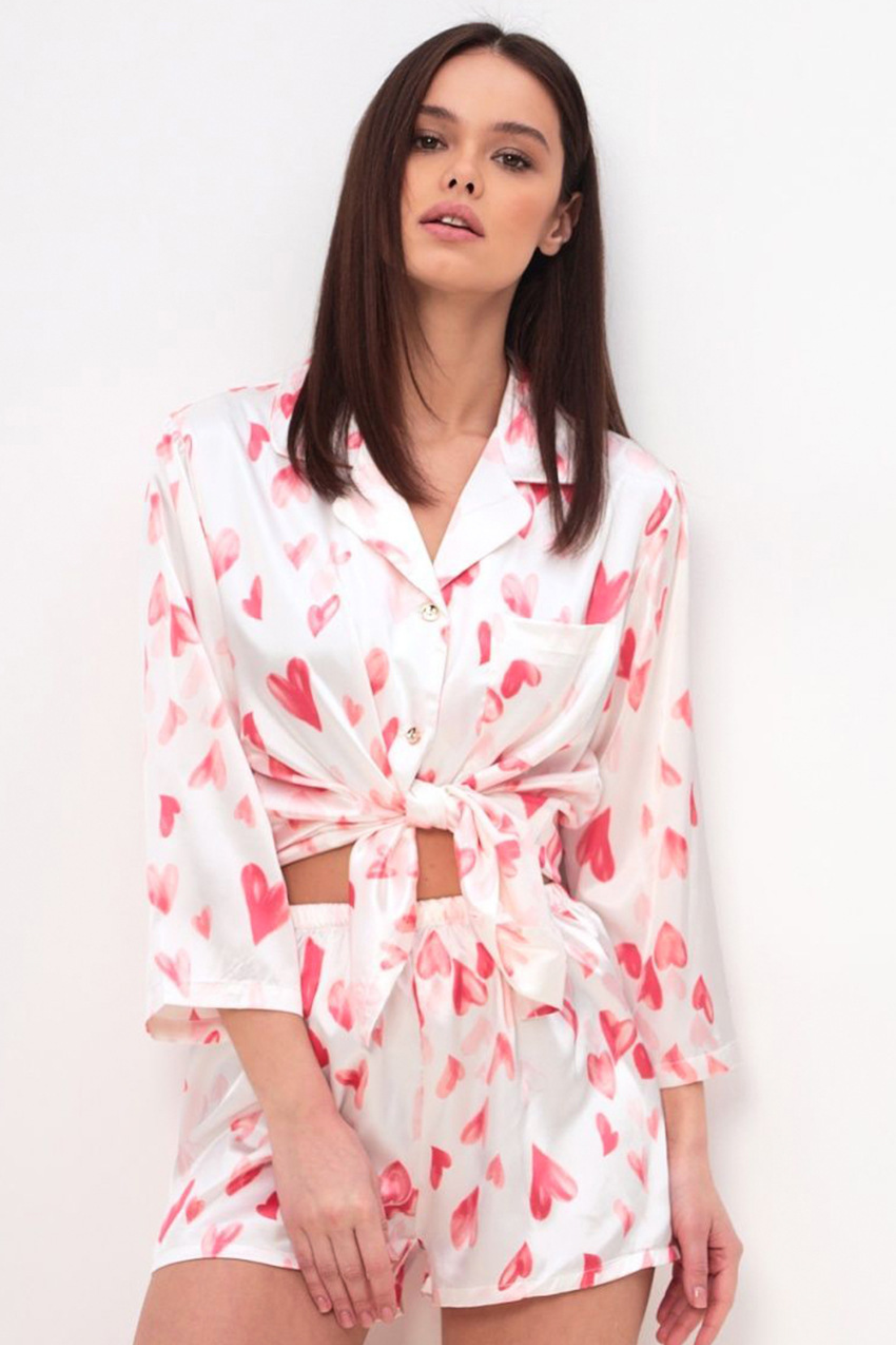 Blush Hearts Satin Pajama Set - Sleepwear Set | 8j03aj-k6.myshopify.com