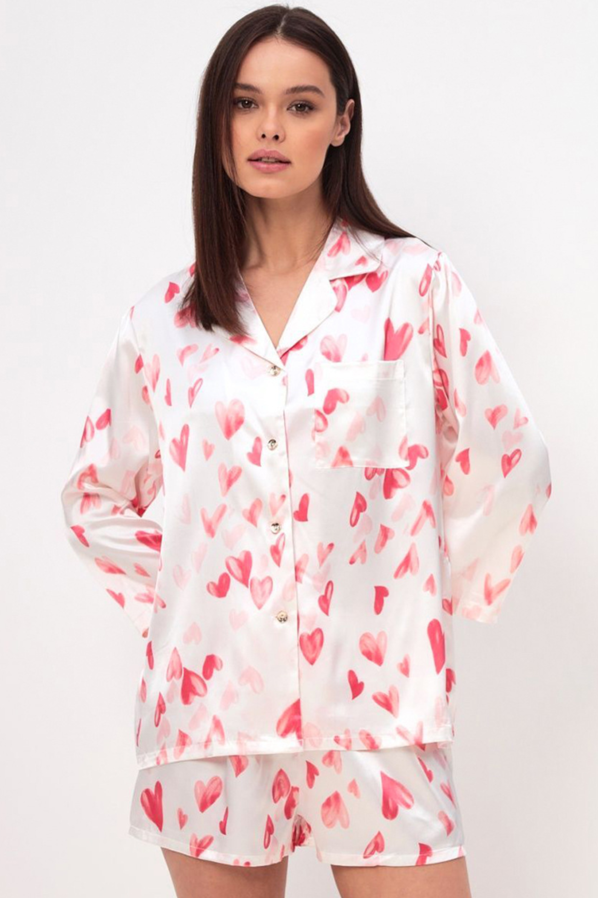 Blush Hearts Satin Pajama Set - Sleepwear Set | 8j03aj-k6.myshopify.com