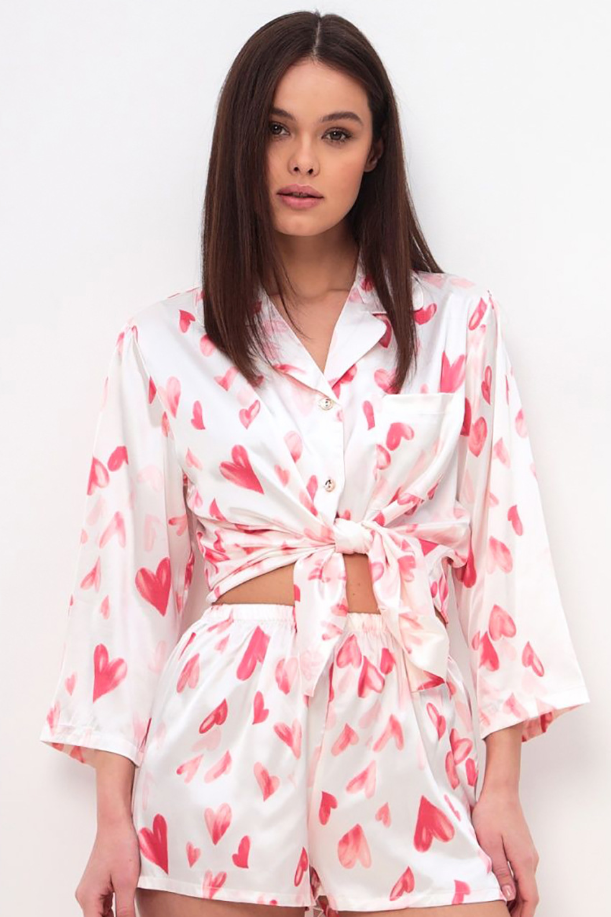 Blush Hearts Satin Pajama Set - Sleepwear Set | 8j03aj-k6.myshopify.com