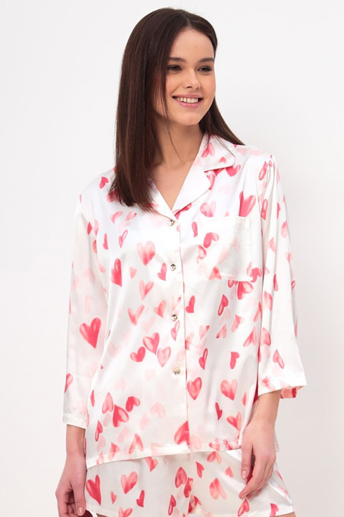 Blush Hearts Satin Pajama Set - Sleepwear Set | 8j03aj-k6.myshopify.com