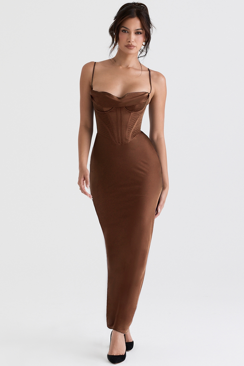 Brown Corset Maxi Dress - Maxi Dress | 8j03aj-k6.myshopify.com