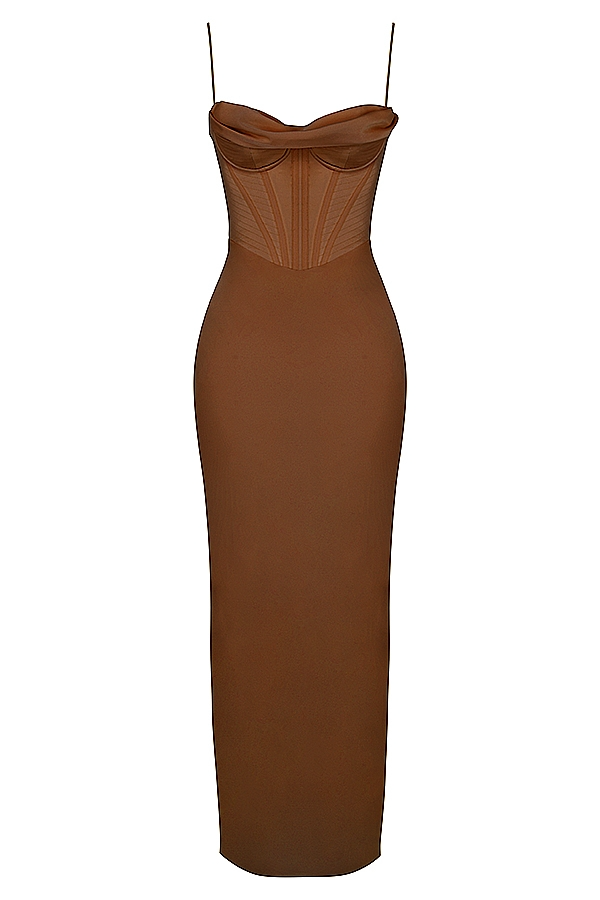 Brown Corset Maxi Dress - Maxi Dress | 8j03aj-k6.myshopify.com
