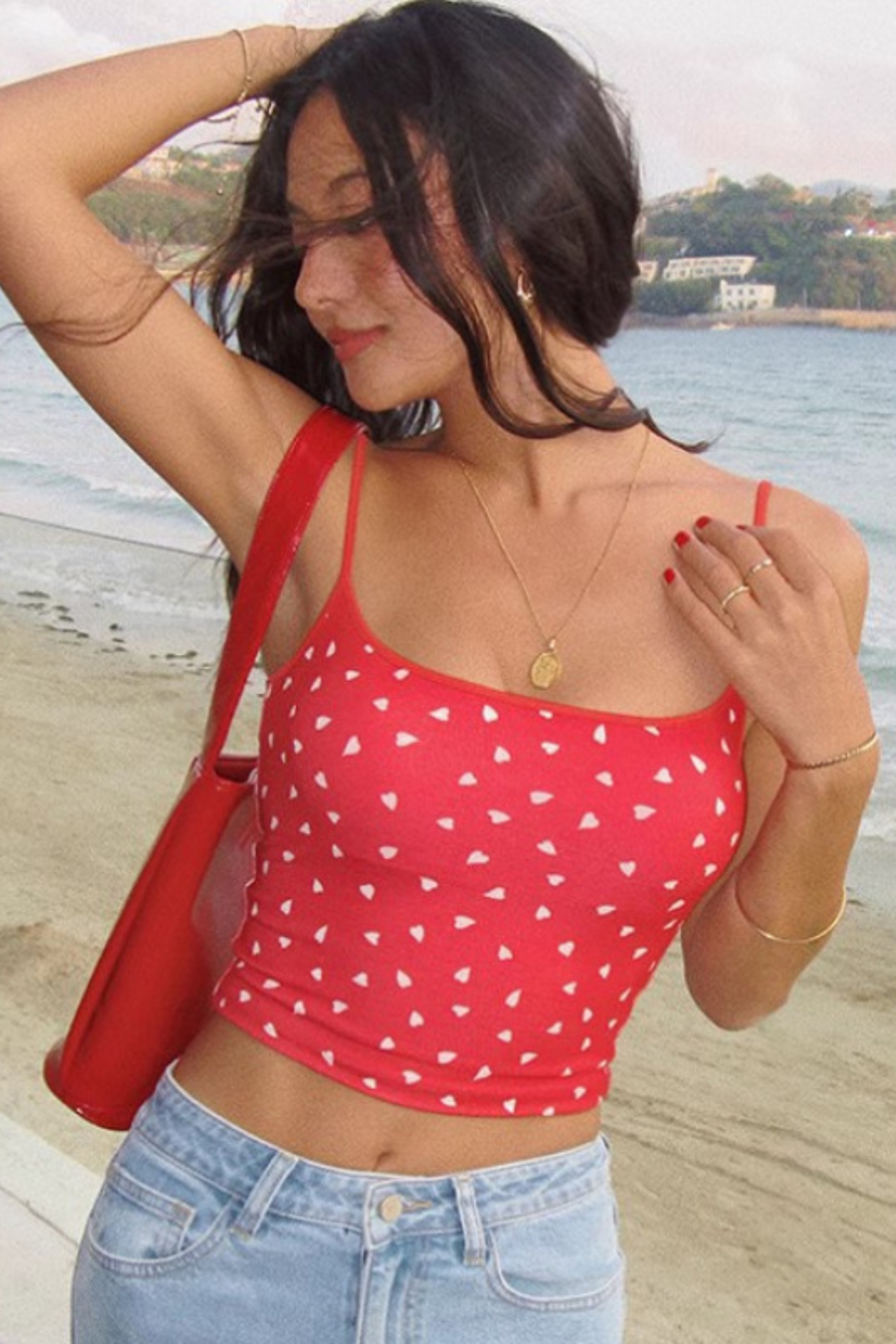 Heart Print Cami Top - Crop Top | 8j03aj-k6.myshopify.com