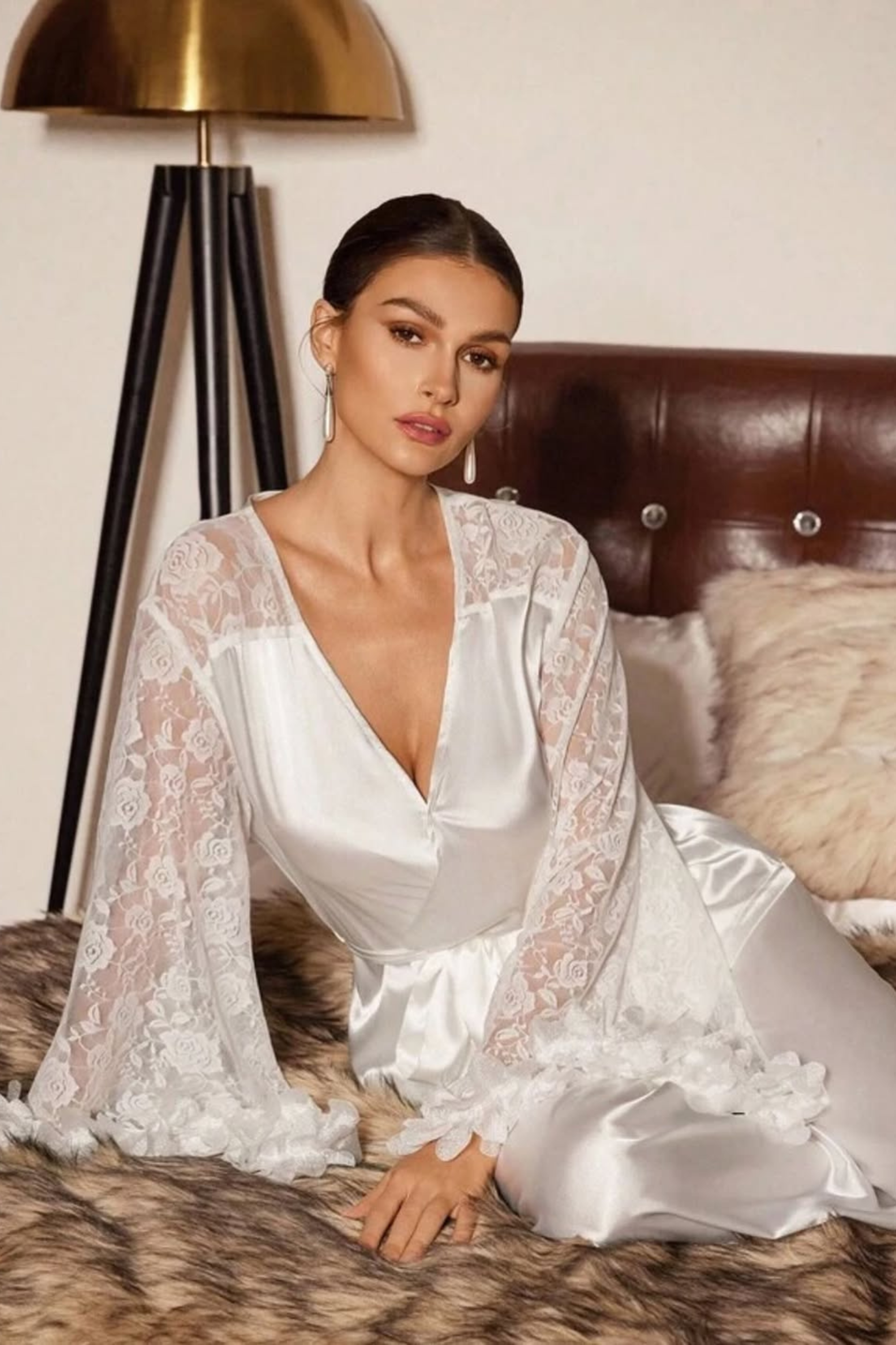 Lace Trim Plush Pajama Set - Sleepwear Set | 8j03aj-k6.myshopify.com