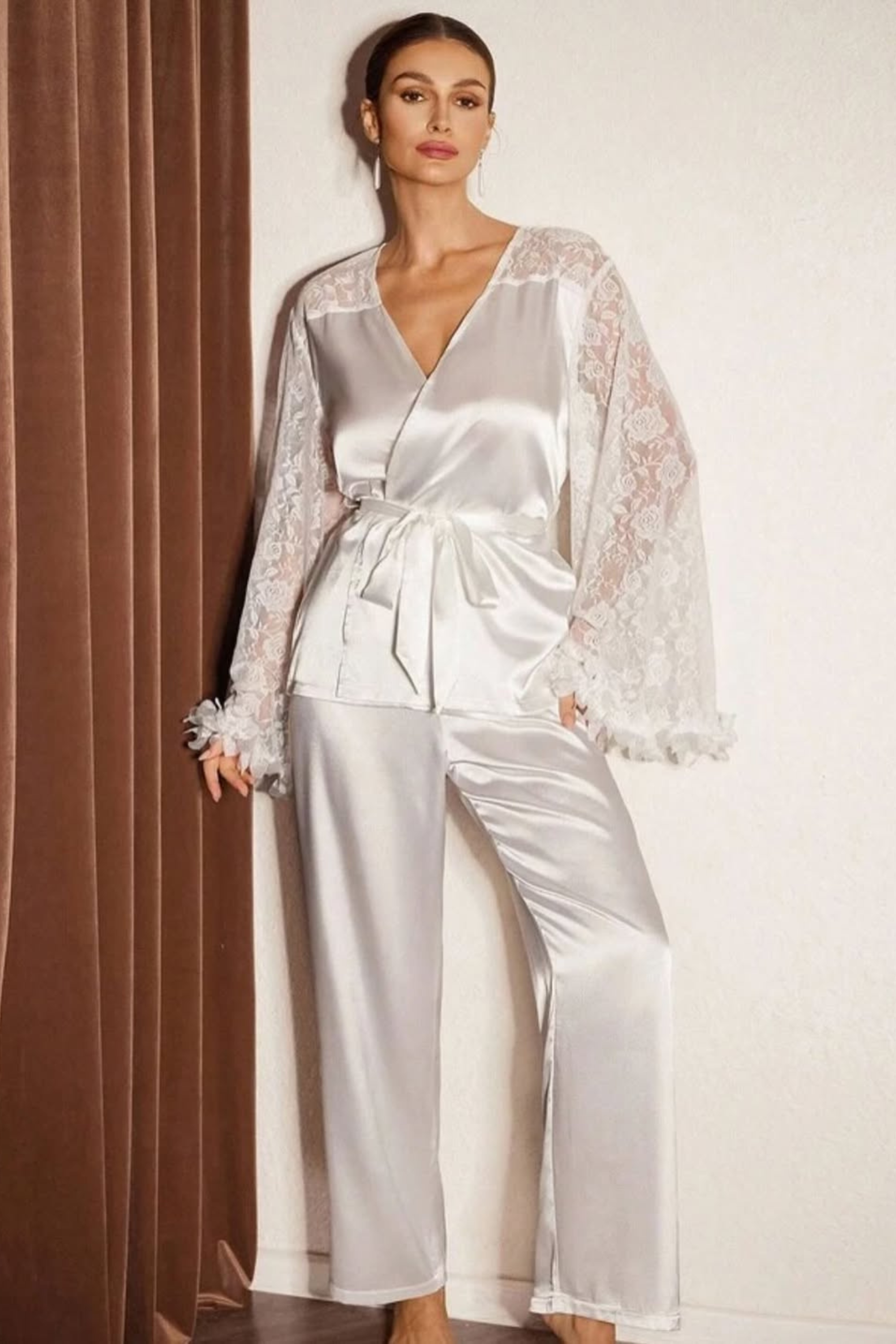 Lace Trim Plush Pajama Set - Sleepwear Set | 8j03aj-k6.myshopify.com