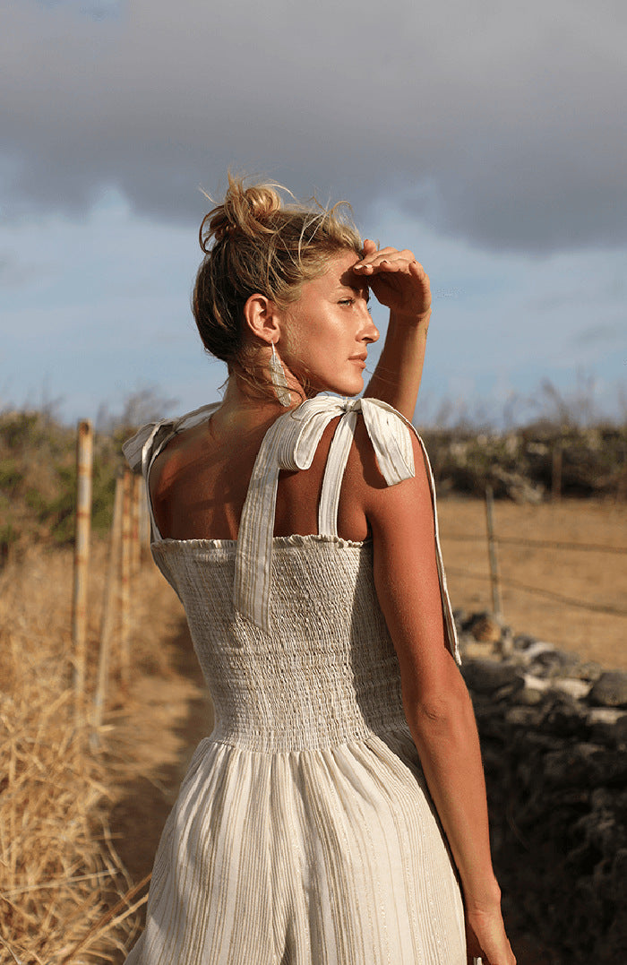 Linen Smocked Jumpsuit - Jumpsuit | 8j03aj-k6.myshopify.com
