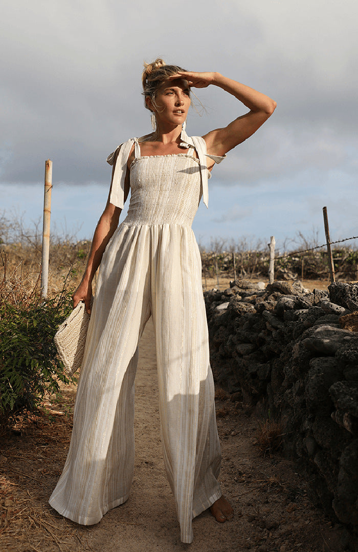 Linen Smocked Jumpsuit - Jumpsuit | 8j03aj-k6.myshopify.com