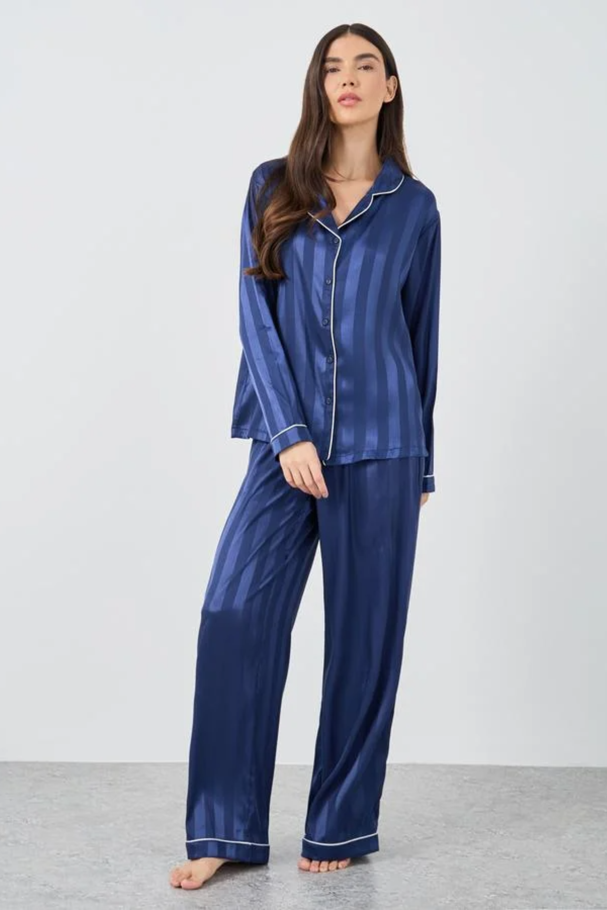 Striped Satin Pajama Set - Sleepwear Set | 8j03aj-k6.myshopify.com
