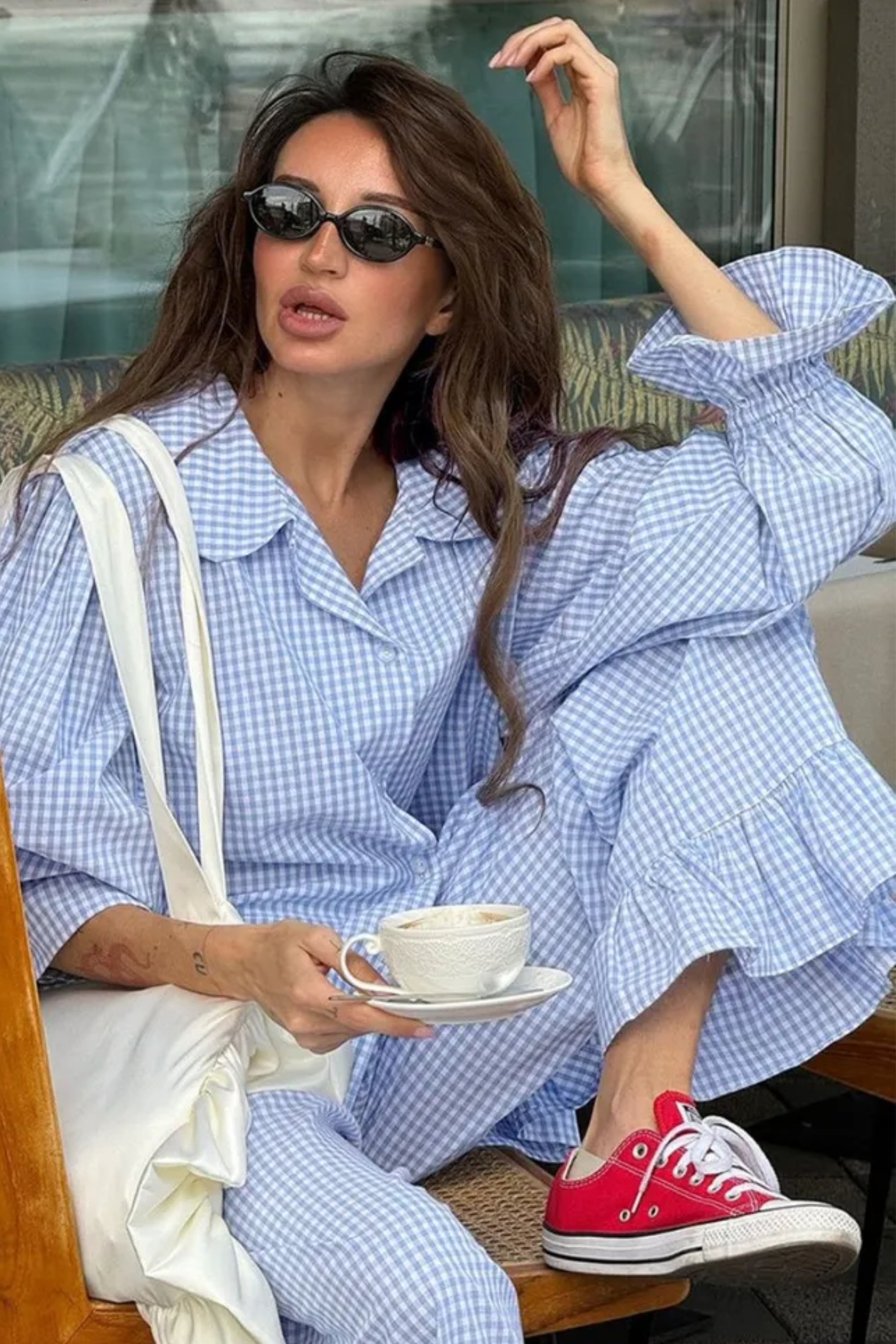 Sky Gingham Set - Loungewear | 8j03aj-k6.myshopify.com