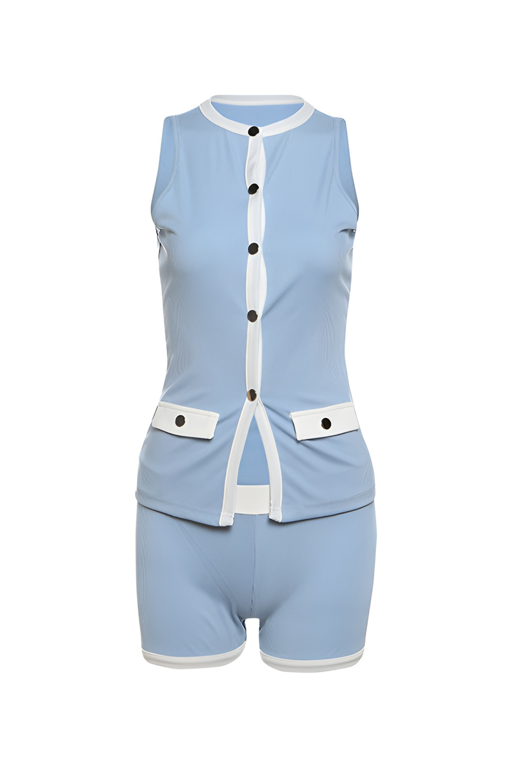Single-breasted Cover Pocket Design Color Matching Top Tight Shorts Two-piece Set - Activewear Set | 8j03aj-k6.myshopify.com