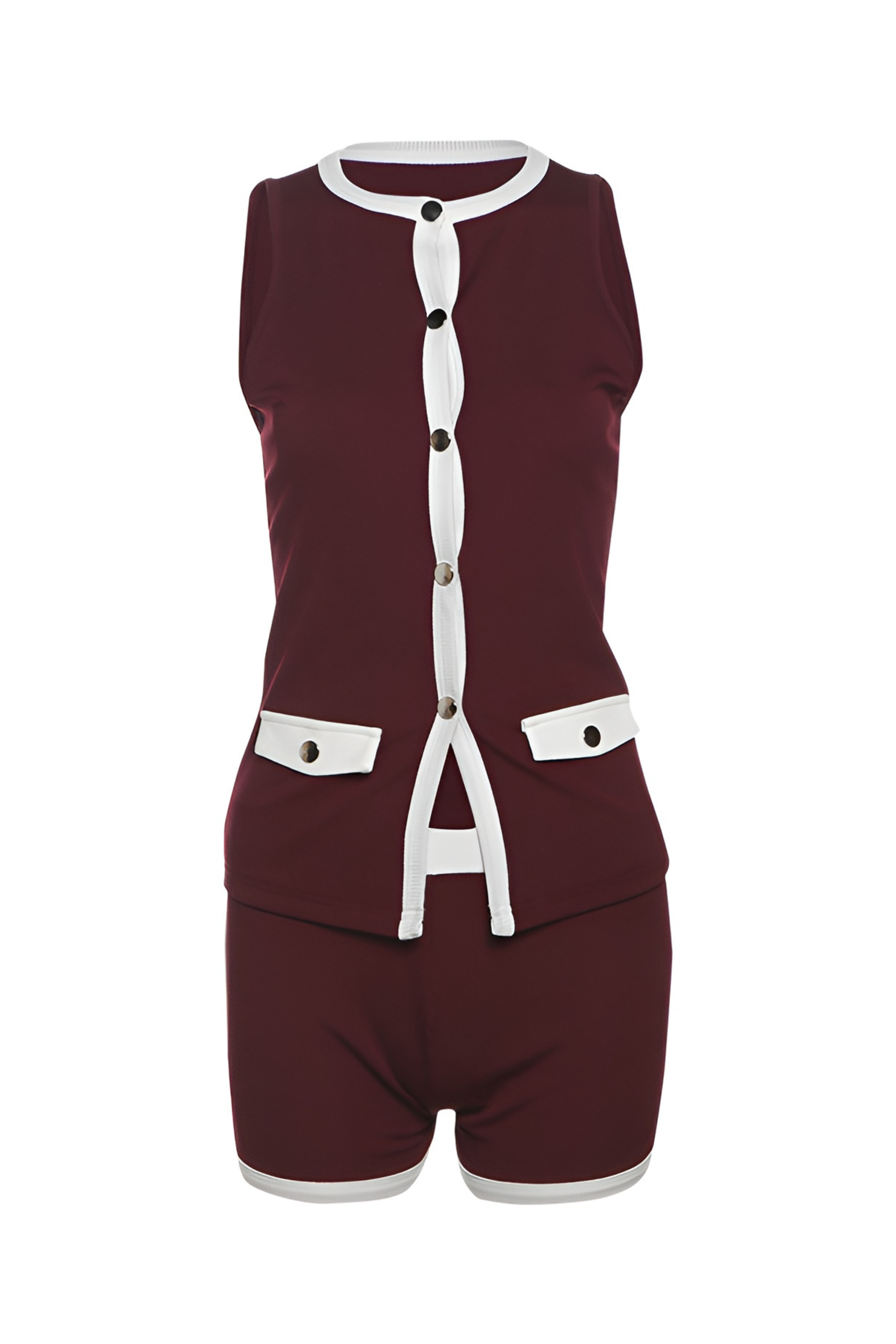Single-breasted Cover Pocket Design Color Matching Top Tight Shorts Two-piece Set - Activewear Set | 8j03aj-k6.myshopify.com